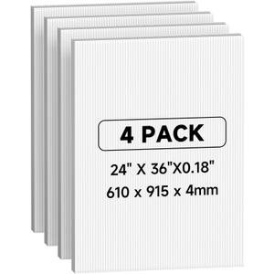 24 x 36 Inches 4 Pack Corrugated Plastic Sheet, 4mm Thick Corrugated Plastic Board, White Blank Poster Board, Waterproof Coroplast Sheets for Indoor, Outdoor Use and DIY Projects.
