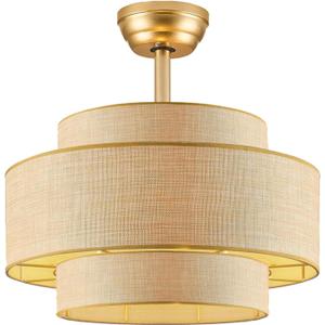 Boho Fandelier Ceiling Fan with Light Rattan Chandelier Fan Remote Gold Caged Ceiling Fan with Light for Bedroom, Living Room Nursery Foyer Kitchen Timing Adjustable Height, Medium