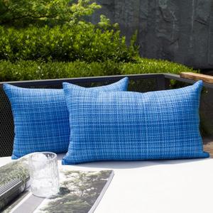 Kevin Textile Pack of 2 Decorative Outdoor Waterproof Throw Pillow Covers Lumbar Pillowcases Modern Cushion Cases for Patio Couch Bench 12 x 20 Inch Blue