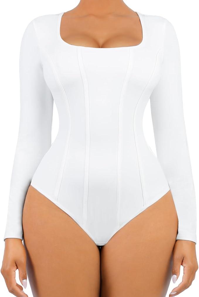 Bodysuit Thong Basic Square Neck
White M (No Brand)
