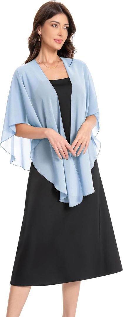 Shawls and Wraps for Evening Dresses Sheer Chiffon Women Elegant Soft Silky Scarf Scarve Wedding Bridal Stole (Blue)