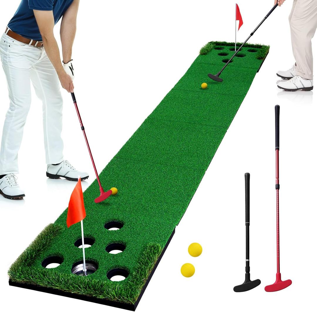 Golf Pong Putting Green Indoor Outdoor Golf Game Set with 2 Putters 2 Golf Balls 2 Golf Cups & Flags Backyard Party Practice Putting Mat for Young Adults Fathers & Golfers