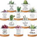 Yaomiao 20 Pcs Thank You Employee Appreciation Plant Bulk Gifts Succulent Gifts for Women Ceramic Pot Small Succulent Flower Pots with Bamboo Tray for Coworkers