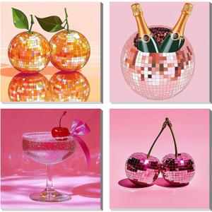 4 Pack Vintage Paint by Numbers Kits for Adults Kids Beginner, Cocktail Easy Framed Adults Paint by Number Kits on Wooden Framed Canvas, DIY Acrylic Color Painting by Number for Home Decor 8x8 Inch