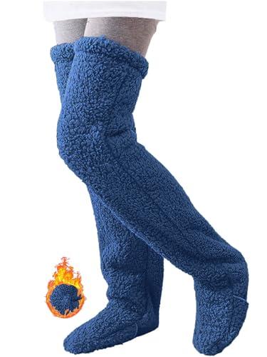 HYTENSUN Women's Fuzzy Thigh high Socks Over Knee High Plush Slipper Winter Indoor Sleeping Fluffy Long Leg Warmers