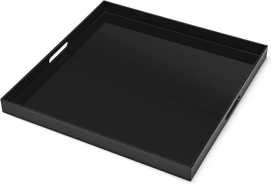 2424 inches Oversized Black Acrylic Ottoman Tray Extra Large Decorative Tray Spill-Proof Serving Trays with Handles King-Size Safe Edge Organizer for Coffee Table Countertop Breakfast