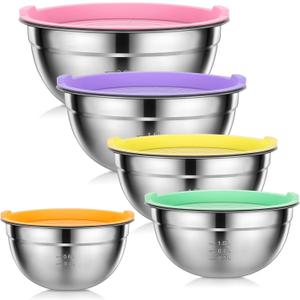 Mixing Bowls with Lids Set - 5 PCS Stainless Steel Mixing Bowls - Mixing Bowl Set with Lids for Kitchen, Size 4.4, 3.6, 2.7, 2.1,1.5QT, Ideal for Baking, Prepping, Cooking and Serving Food (Colorful) Mixing Bowls with Lids Set - 5 PCS Stainless Steel Mixing Bowls - Mixing Bowl Set with Lids for Kitchen, Size 4.4, 3.6, 2.7, 2.1,1.5QT, Ideal for Baking, Prepping, Cooking and Serving Food (Colorful)