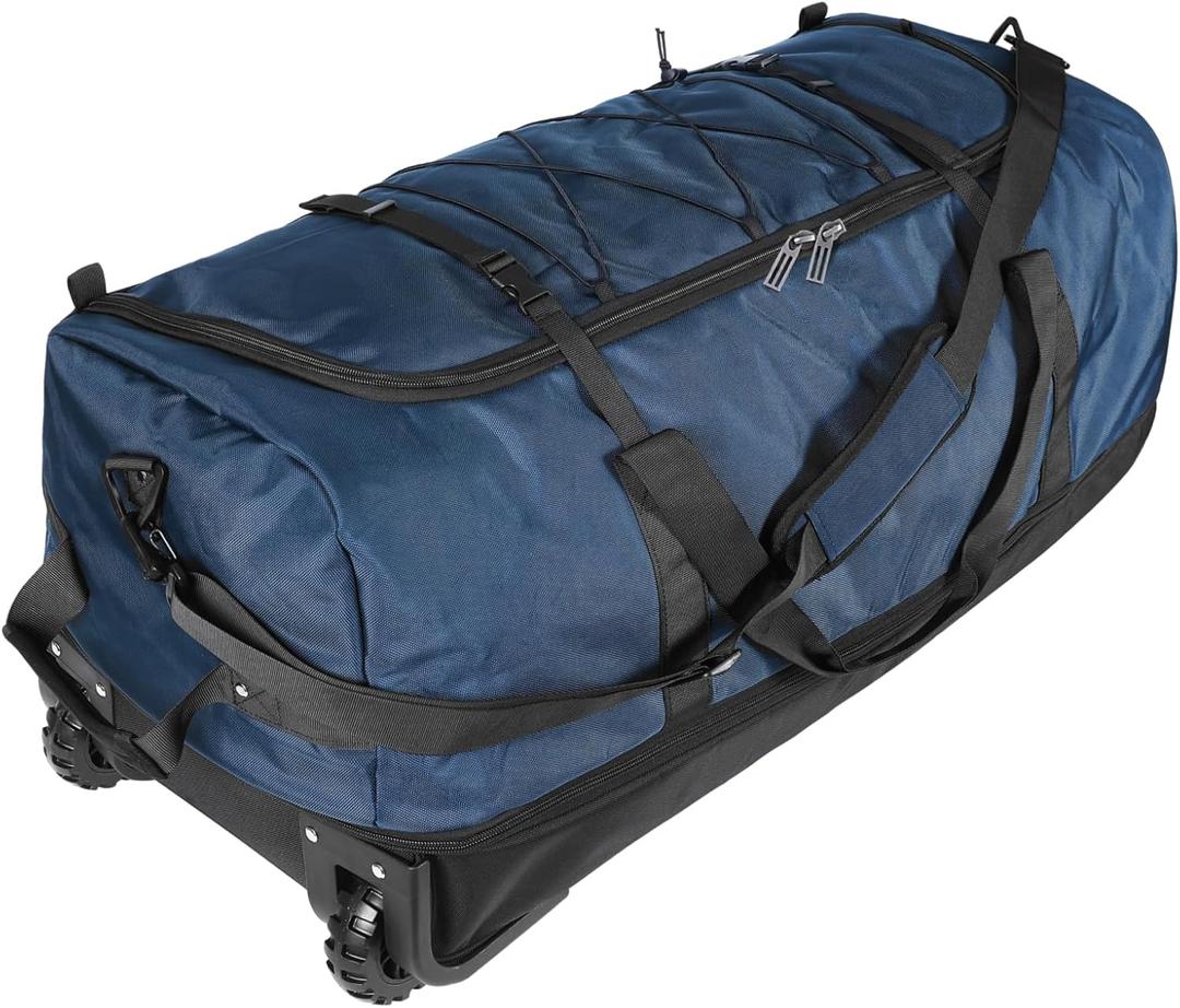 Bagenerous 110L/140L Expandable Soft-Sided Foldable Duffle Bag with 2 Rubber Wheels,Packable 32 Rolling Carry-On with Multi-Pockets & Compartments,Navy Blue