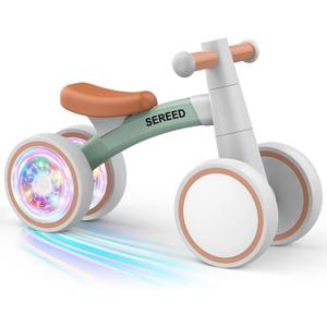 SEREED Colorful Lighting Baby Balance Bike, Toys for 1 Year Old Boys Girls, 12-24 Month Toddler Balance Bike with 4 Silence Wheels, First Birthday Gift (Green)