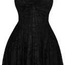 BEAUDRM Women's Plus Size Lace Gothic Dress Goth Grunge Mini Dress Ruffle Short Sundresses Black Large Plus
