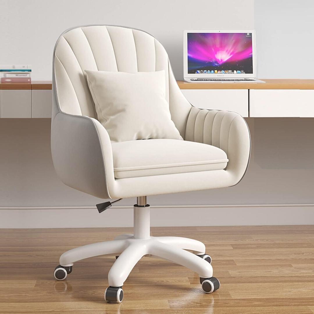 Cute Office Chair Home Computer Chairs Adjustable Task Chairs Modern Office Chair Makeup Chair 360 Swivel Computer Chair Mid Back Chair. (White)