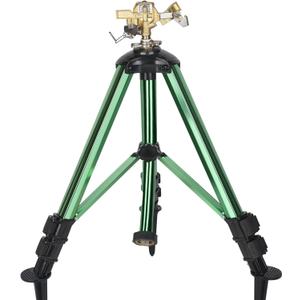 Impact Sprinkler on Tripod Base, 360 Adjustable Brass Sprinkler Head with Stakes, Heavy Duty Metal Tripod Lawn Sprinkler for Large Area Lawn, Yard & Garden Irrigation, 1 Pack