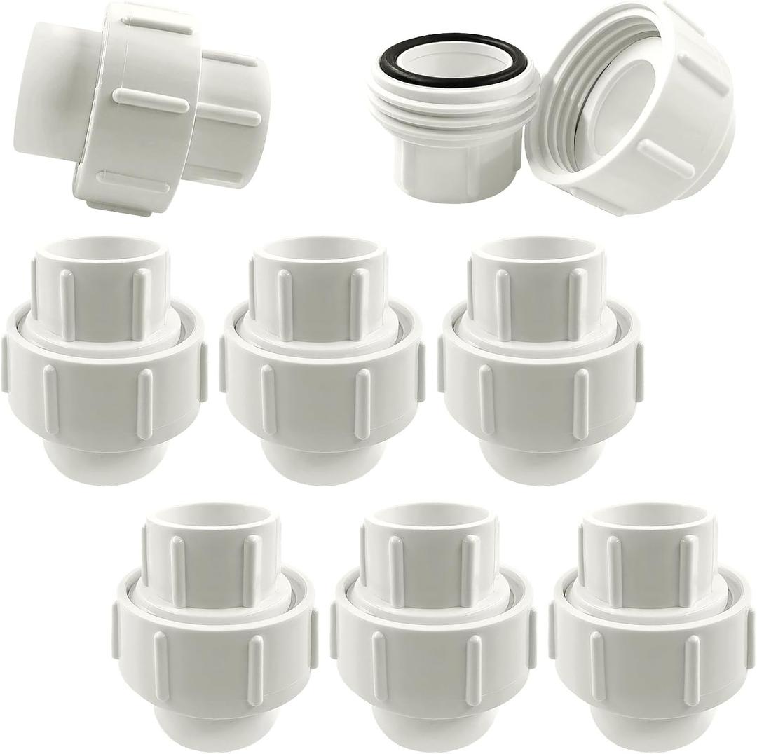 8pc PVC Union Pipe Fittings 1. Inch Heavy Duty PVC Material Leak Proof Design for Plumbing Irrigation and DIY Projects