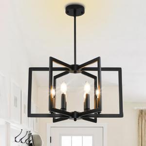 21in Black Chandeliers for Dining Room, 6-Light Farmhouse Semi Flush Mount Ceiling Light, Pendant Lighting Hanging Ceiling Lights Fixture for Foyer Entryway Hallway Kitchen Island (21.26in)
