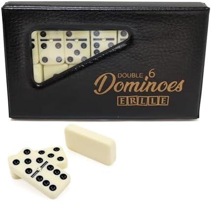 ERLLE - Premium Double 6 Dominoes Set, Classic Domino Game with Vinyl Case, Tiles for Adults & Kids, Mexican Train & Family Game Night