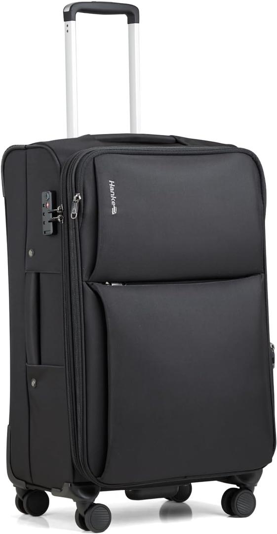 Hanke 24 Inch Luggage Expandable Softside Checked Suitcases with Spinner Wheels, Upright Rolling Luggage Suitcases Travel TSA Luggage Bag for Women Men(Black)