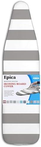 Epica Ironing Board Cover and Pad - Standard Size 15x54 Padded Ironing Board Covers, Heat Reflective Coating, Thick Pads, Scorch & Stain Resistant Iron Board Cover with Padding Grey & White Stripe