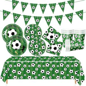 Soccer Birthday Party Decorations Includes Plates Napkins Banner Cups Tablecloth for Soccer Sports Theme Birthday Party Decorations, Serve 20