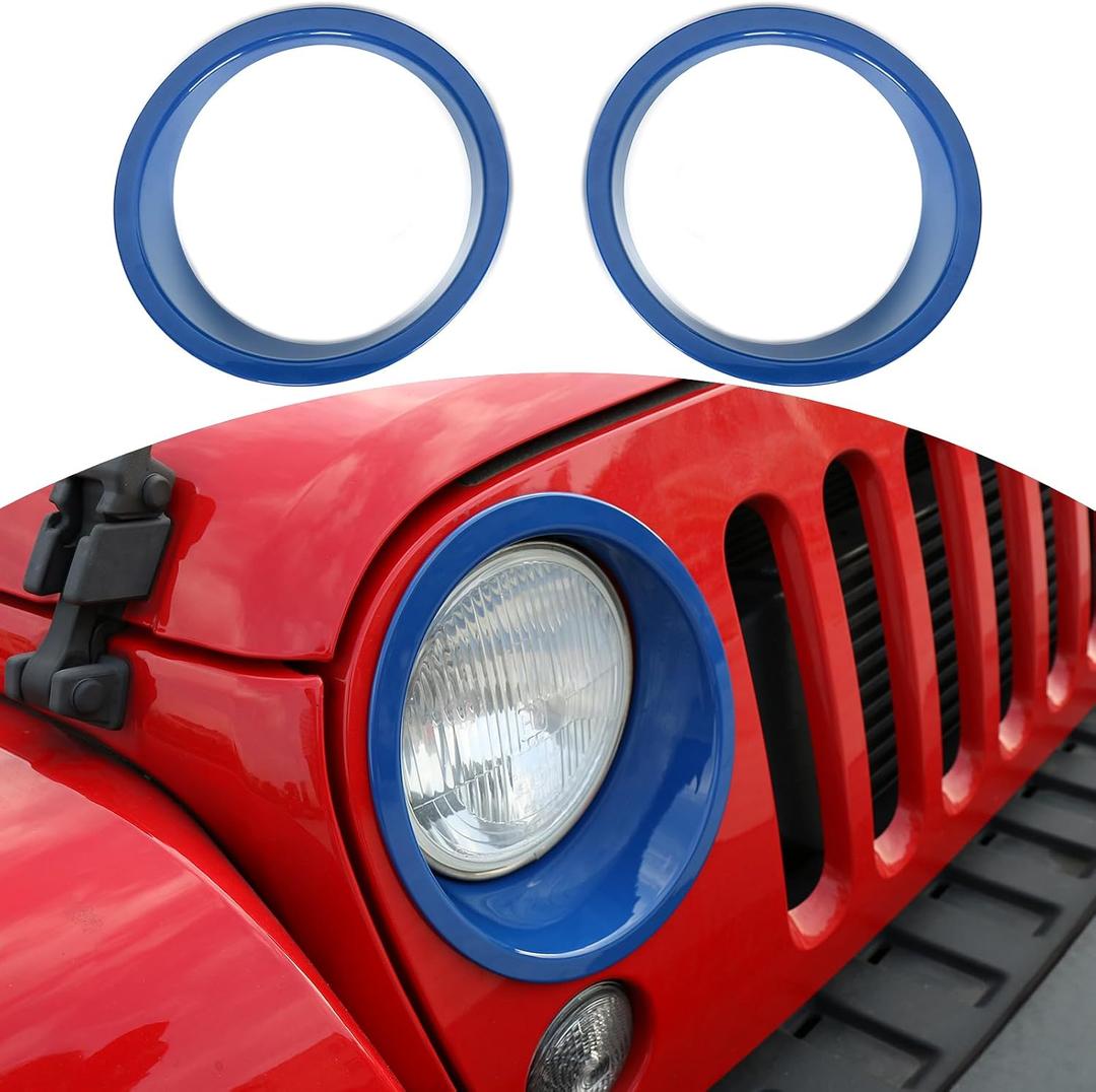 RT-TCZ for Wrangler JK Headlight Cover Trim Bezels for Jeep Wrangler JK JKU 2007-2017 Blue Exterior Accessories 2pcs