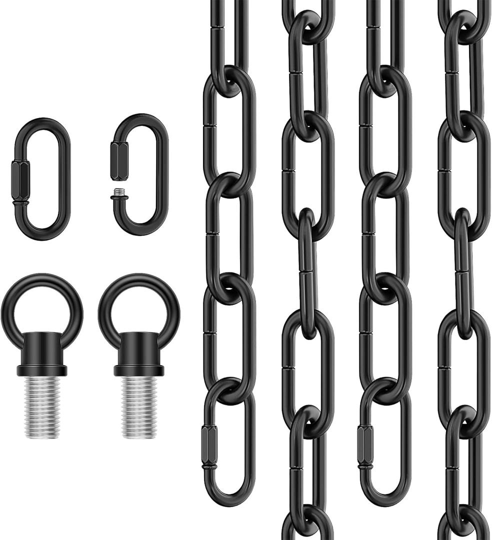 12 Feet Industrial Black Light Fixture Chain, Adjustable Metal Pendant Chandelier Chain Extension with Detachable Link, Maximum Load is 66 Pounds