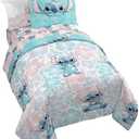 Jay Franco Disney Lilo & Stitch Twin Comforter Set - 4 Piece Bedding Includes Sheet Set & Pillow Covers - Super Soft Kids Floral Bedding