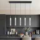 Kitchen Island Lighting Modern Light Fixture Black Pendant Light Dimmable LED Black Finish Mini Crystal Pendant Lights for Dining Room Living Room5-Light