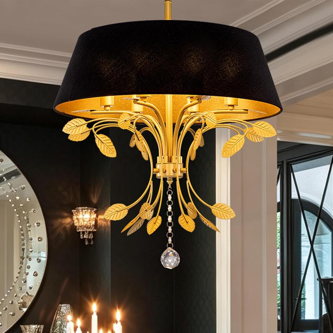 TOCHIC Drum Chandelier with Gold Leaves Vintage Chandelier with Linen Shade
20"D Modern Farmhouse Chandelier Suitable for Dining Living Room, Bedroom, Entryway, Height-adjustable, Dimmable, Soft Light