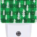 Green Buffalo Plaid Christmas Tree Night Light,Modern Night Lights Plug into Wall,Dusk to Dawn Sensor Nightlight for Kids Bathroom Kitchen Hallway Bedroom Decor