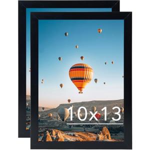 10x13 Black Picture Frame Set of 2, Horizontal and Vertical Formats for Wall Hanging, 10 x 13 Wall Gallery Poster Photo Frames with Shatter Resistant Plexiglass, 2 Pack, Black