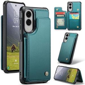 DINGK Leather Case for Samsung Galaxy S25 Edge Wallet Case Card Holder, Flip Folio RFID Blocking Credit Slots Magnetic Kickstand Shockproof Phone Cover Compatible with Galaxy S25 Edge (Green)