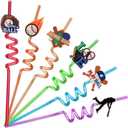 24pcs Baseball Reusable Drinking Plastic Straws for Birthday Party Favors Gift Bags Perfect for Kids Party Supplies with 2 Cleaning Brushes