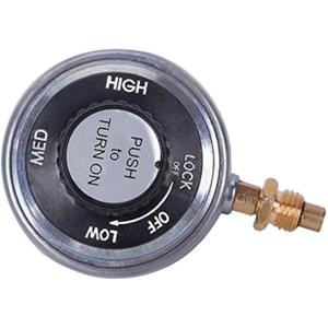 GasSaf Propane Gas Grill Control Valve Table Top Regulator with a 1"-20 Female Throwaway Cylinder Thread Inlet and an Orifice Outlet.