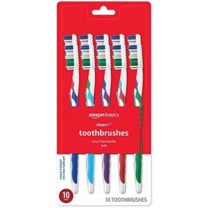 Amazon Basics Clean Plus Toothbrushes, Soft, Full, 10 Count, 1 Pack (Previously Solimo)
