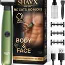 Electric Body Hair Trimmer & Beard Shaver for Men  Pubic & Groin Hair Ball Groomer  Skin-Safe for Sensitive Areas, Chest & Legs  Dual Blade Wet/Dry IPX6 Waterproof, Rechargeable with 3 Guide Combs (Green)