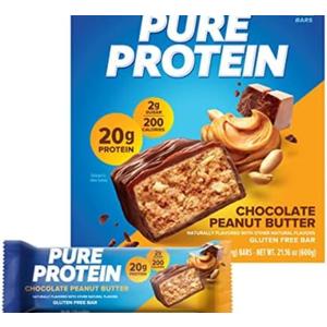 Pure Protein Bars, High Protein, Nutritious Snacks to Support Energy, Low Sugar, Gluten Free, Chocolate Peanut Butter, 1.76oz, 10 Count (Packaging May Vary)(BB: 27 May, 2026)
