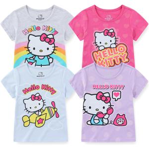 Hello Kitty Sanrio Girls 4 Pack Short Sleeve T-Shirt for Little and Big Kids, Size 10