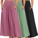 Ficerd 3 Pack Maxi Long Skirts for Women, Ankle Length High Waisted Pleated Flowy A Line Summer Casual Skirts with Pockets (Medium, Purple Pink, Mint Green, Black)