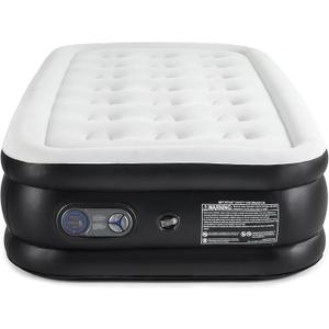 Air Mattress Full with Built in Pump,18'' Twin Size Inflatable Mattress of Upgraded Vertical Beams,3 Mins Inflation/Deflation Inflables,Flocked Top Airbed with Carry Bag for Home, Camping