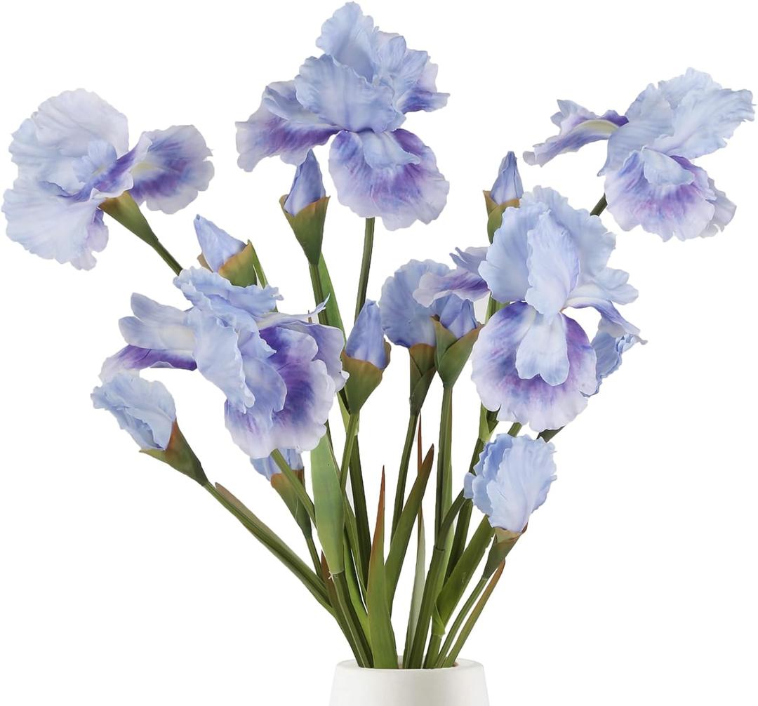 IPOPU Artificial Flowers,5PCS Blue Iris Flowers Artificial 31.1" Spring Flowers Fake Silk Flowers with Stems for Wedding Office Home Decor Indoor Decor(Blue)