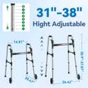 Loyoda Folding Walker with 2 Skis and 5" Wheels, Lightweight Walkers for Seniors and Adults, Supports Up to 350 Pounds, Adjustable Height, Compact Standard Walker, Black