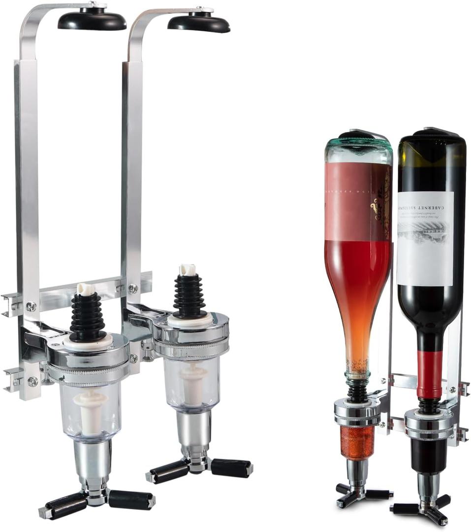 2 Bottle Wall Mounted Liquor Dispenser Bar Butler Bracket Solo Optic Spirit Wine Beer Alcohol Bottle Beverage Stand Revolving Nozzle Drinkware Set