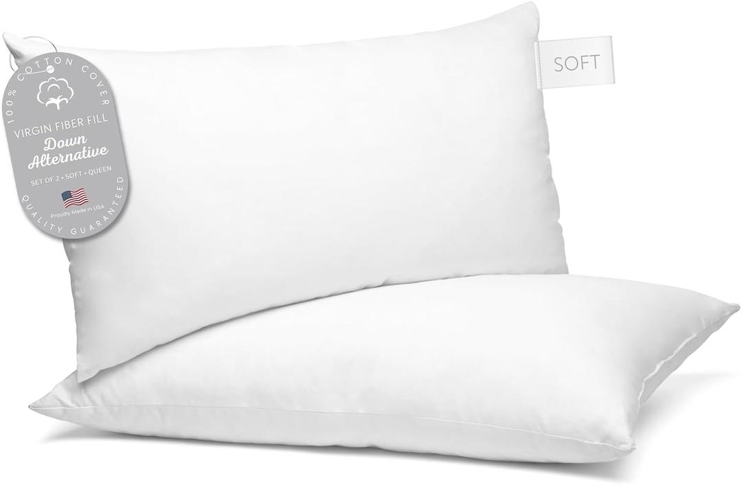 Digital Decor 100% Cotton Luxury Hotel Pillows Queen Size Set of 2, Cooling Down Alternative Bed Pillows for Sleeping, Hypoallergenic Soft Pillows for Side & Back Sleepers, Made in USA, 30" x 20"
