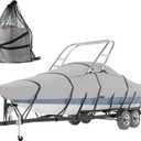 Tuszom 900D Solution Dyed 100% Waterproof Ski & Wakeboard Tower Boat Cover with 11+6 PCS Windproof Straps Fit V-Hull Runabouts OutBoards and I/O (Gray, 20'-22'L, Beam Width to 106" W)