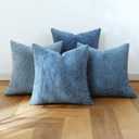 Stellhome Set of 4 Neutral Decorative Throw Pillow Covers Soft Chenille Woven Textured Luxury Accent Cushion Cases for Living Room Couch Bed Sofa Farmhouse Boho Home, 18x18 inch, Neutral Blue