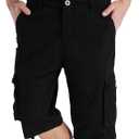 Cargo Shorts for Men Multi Pockets Mens Shorts Below Knee Casual Hiking Summer Shorts (Black), 48