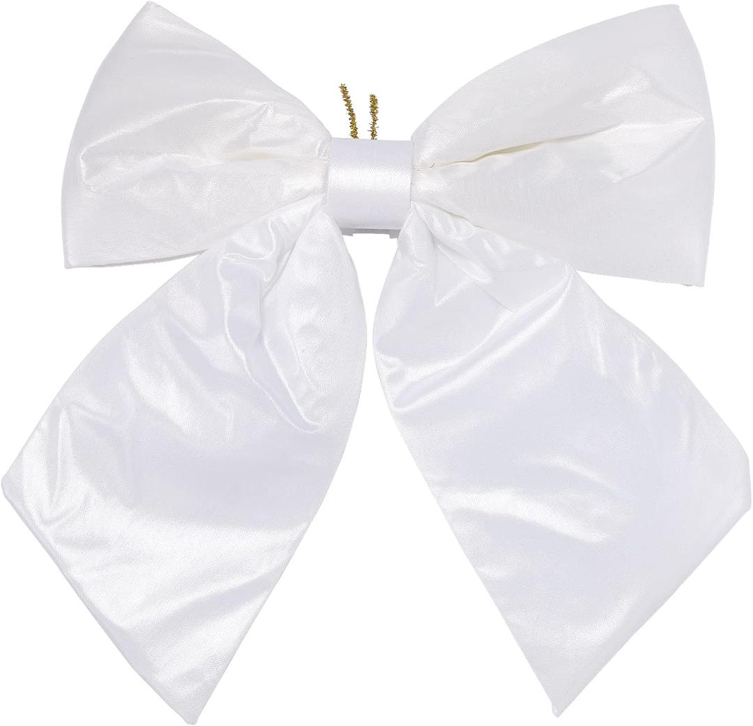 3 x allgala Christmas Decorative Metallic Foil Fabric Bows for Wreath Garland Christmas Tree Chair Wedding-2 Pack-14 (30x35cm)-White-XBW92381