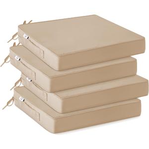IPYNBAP Outdoor Chair Cushions Set of 4 -Waterproof Outdoor Seat Cushions for Patio Furniture, Patio Chair Cushion with Handle and Ties, Out Door Chair Pads,19x19x3-Square, Beige