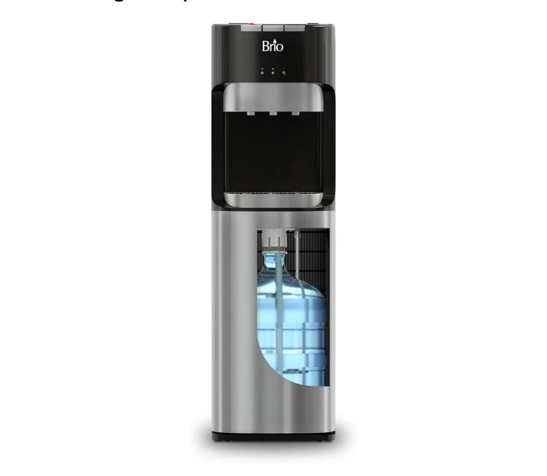 Brio Bottom Loading Water Cooler Dispenser for 5 Gallon Bottles - 3 Temperatures with Hot, Room & Cold Spouts, Child Safety Lock, LED Display with Empty Bottle Alert, Stainless Steel