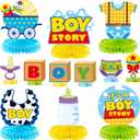 Boy Story Honeycomb Centerpieces - 12PCS Boy Story Baby Shower Party Honeycomb Centerpieces Baby Boys Party Table Decoration Its a Boys Stories Table Topper for Birthday Party Supplies