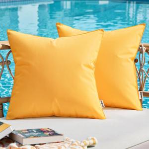 MIULEE Outdoor Pillow Covers Yellow Waterproof Decorative Patio Throw Pillow Covers Fade Resistant for Furniture Tent Couch Sofa Living Room Pack of 2 Spring Summer Pillowcases 18x18 Inch (18" x 18" (Pack of 2))